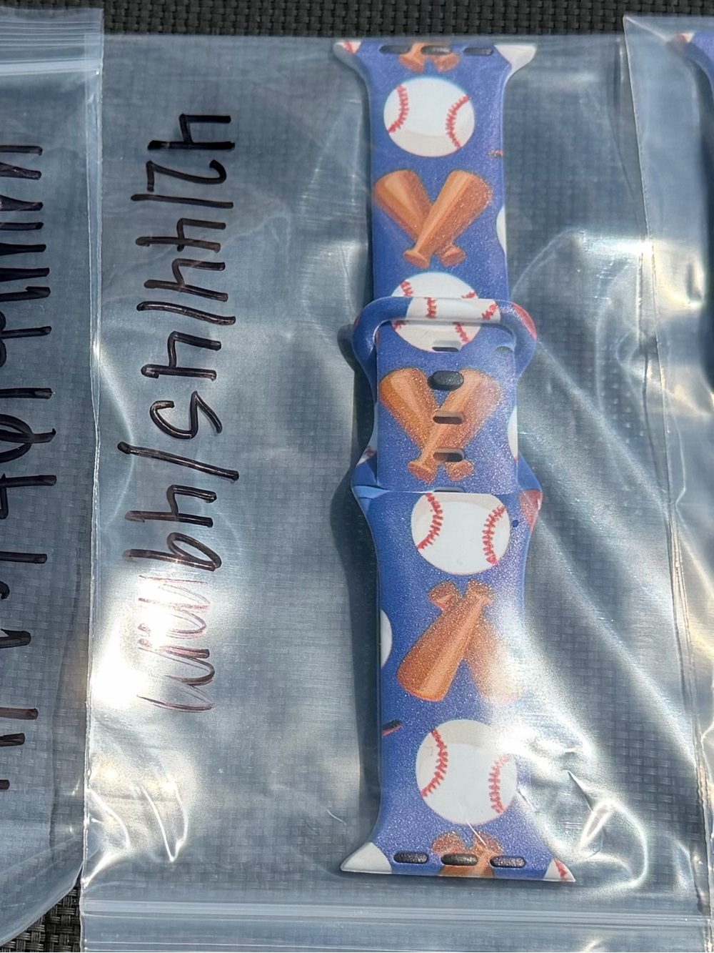Baseball Print Silicone Watch Band - Blue & White 42-49mm